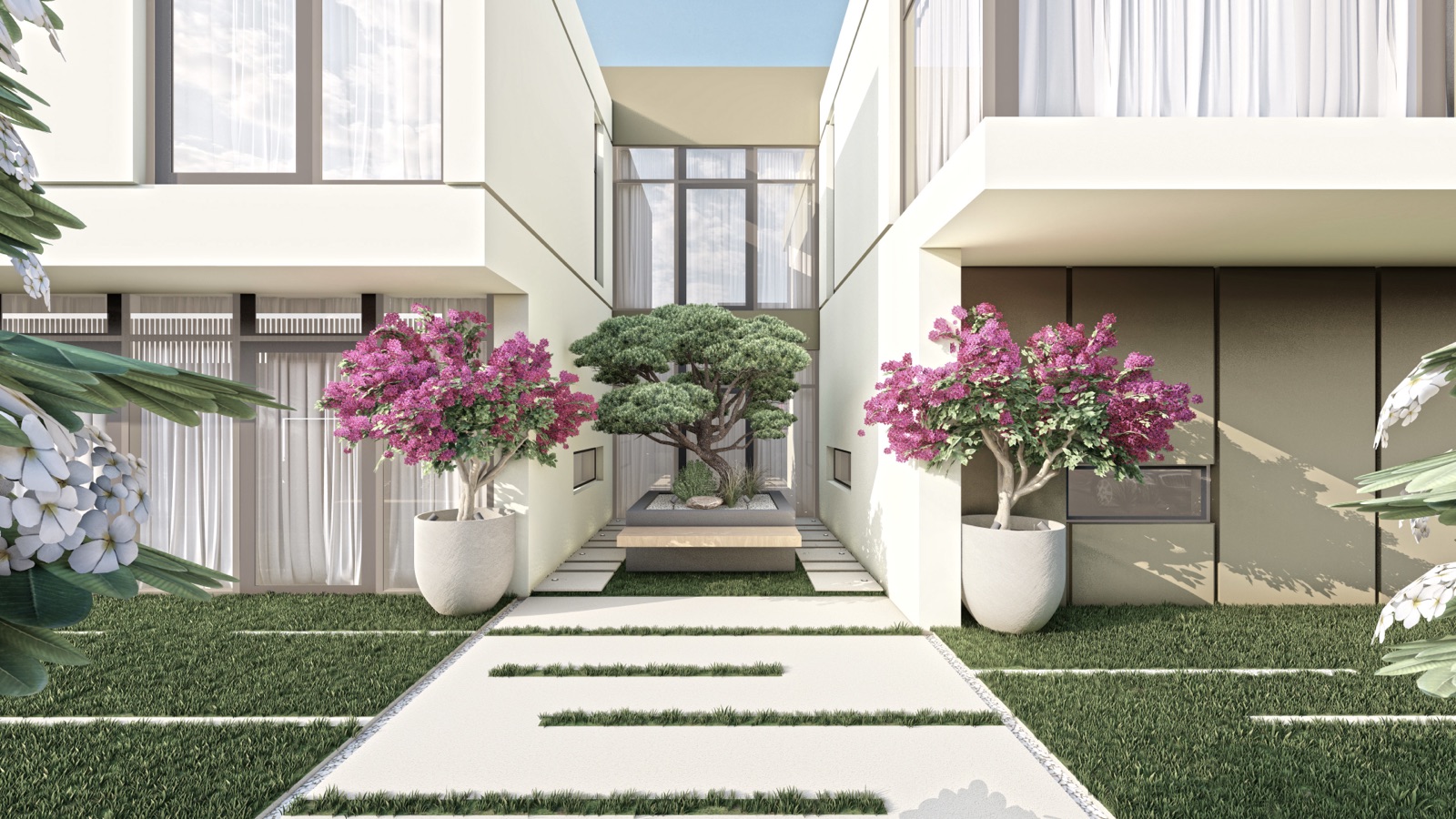 Modern villa courtyard landscaping in Dubai