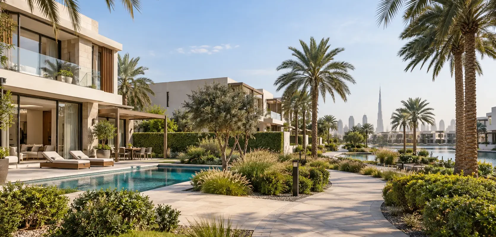 Luxury villa community in Dubai with modern homes, greenery and premium lifestyle amenities