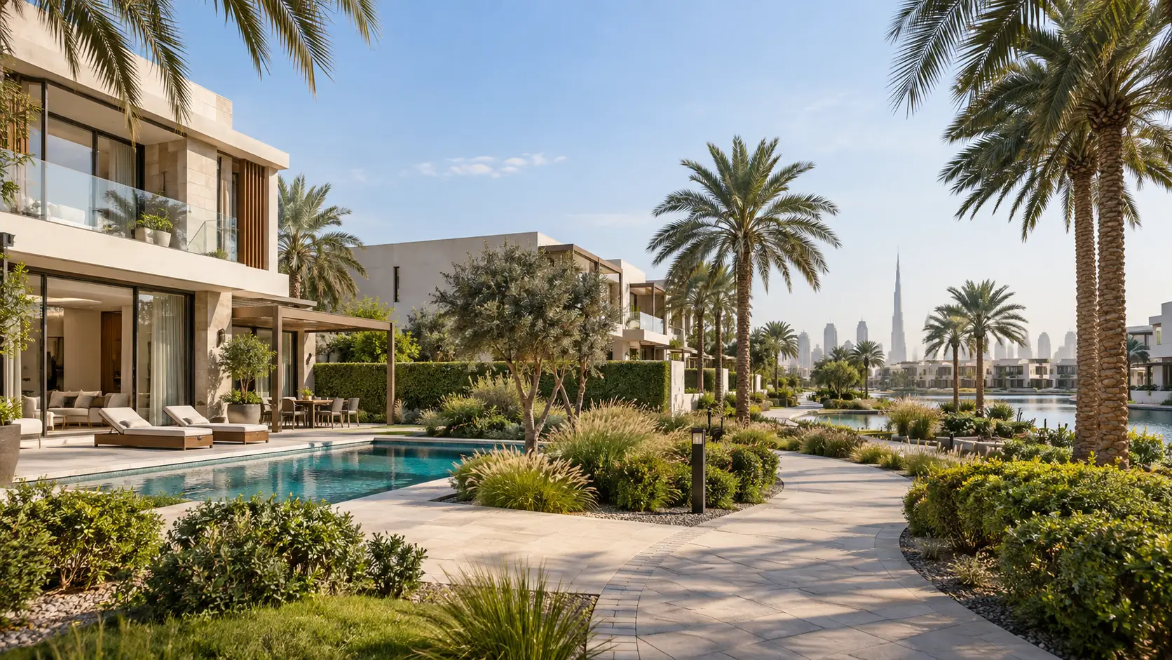 Luxury villa community in Dubai with modern homes, greenery and premium lifestyle amenities