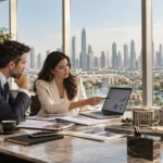 Dubai property investment guide showing luxury buildings, real estate analysis and city skyline